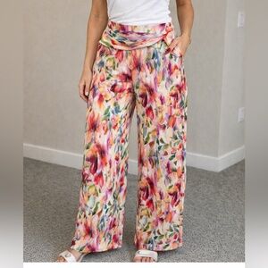 GUESS Vibrant Floral Pink Wide Leg Pants
